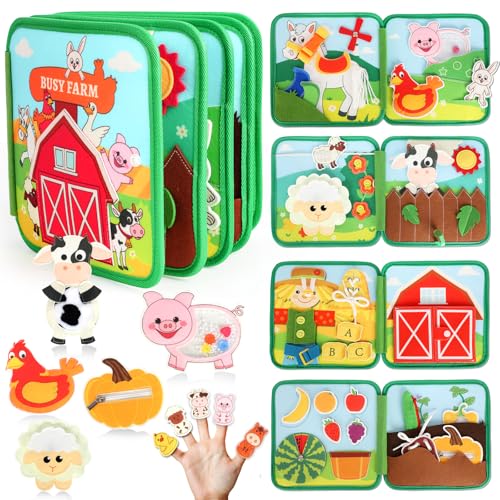 HomeEvolution Farm Busy Book for Toddlers 1-3, Montessori Busy Board for 1 Year Old, Airplane Toys for Toddlers 1-3, Car and Road Trip Travel Toy, Quiet Educational Activity Book, Fine Motor Skills