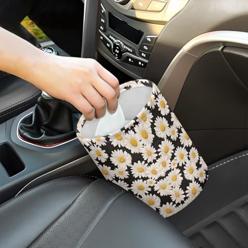 Image of White Daisy Florals Car Trash Storage Box Multifunctional Garbage Bags for Car, Office, Home, Travel Camping Accessories, Keep Tidy