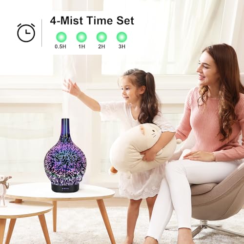 Essential Oil Diffuser Glass Aromatherapy Electric Ultrasonic Cool Mist Aroma Diffuser Scented Oil 3D Firework Diffusers, Whisper Quiet Waterless Auto Shut-Off for Home Office SPA Yoga 120ml - Image 4
