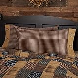 VHC Brands Patriotic Patch Star Cotton Primitive Bedding Embroidered King Pillow Case Set of 2, Deep Red