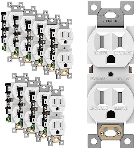 Enerlites Duplex Receptacle Outlet 61580-TR-W | Residential and Commercial Grade, Electrical, White Socket, Tamper Resistant, Grounding, 2-Pole, Straight Blade, UL Listed 15A/125VAC, 10 Pack