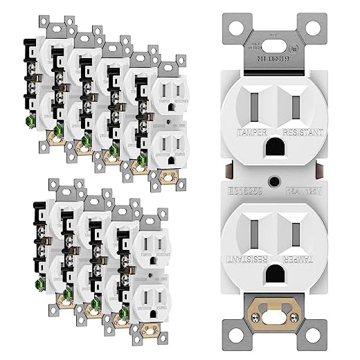 ENERLITES Duplex Receptacle Outlet, Tamper-Resistant Electrical Wall Outlets, Residential Grade, 3-Wire, Self-Grounding, 2-Pole,15A 125V, UL Listed, 61580-TR-W-10PCS, White (10 Pack)