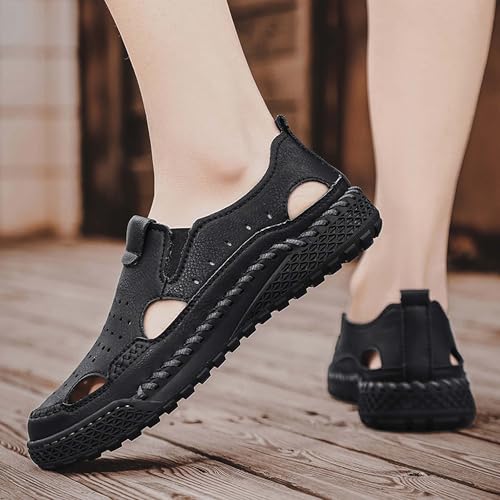 Men's Premium Leather Sandals, Outdoor Sports Sandals, Hand Stitched Non Slip Durable Rubber Soles, Hollowed Out Design Ensures Breathability While Being Stylish4