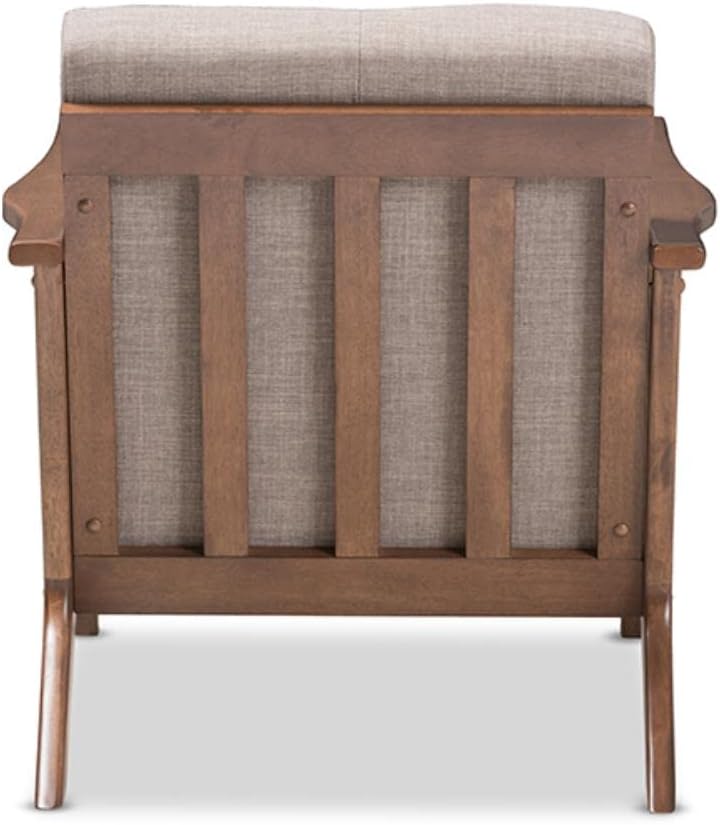 Baxton Studio Bianca Mid-Century Modern Walnut Wood Light Grey Fabric Tufted Lounge Chair