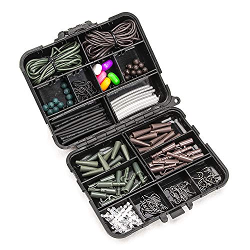 KKmoon 143 PCS Grampos de caixa de equipamento de pesca de carpa Ganchos Giros Agulhas de iscar plat