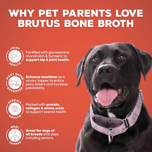 Image of Brutus Bone Broth Liquid for Dogs | All Natural | Made in USA | Glucosamine & Chondroitin for Healthy Joints | Human Grade Ingredients | Hydrating Food Topper, Gravy & Treat (Pork, 2-Pack)