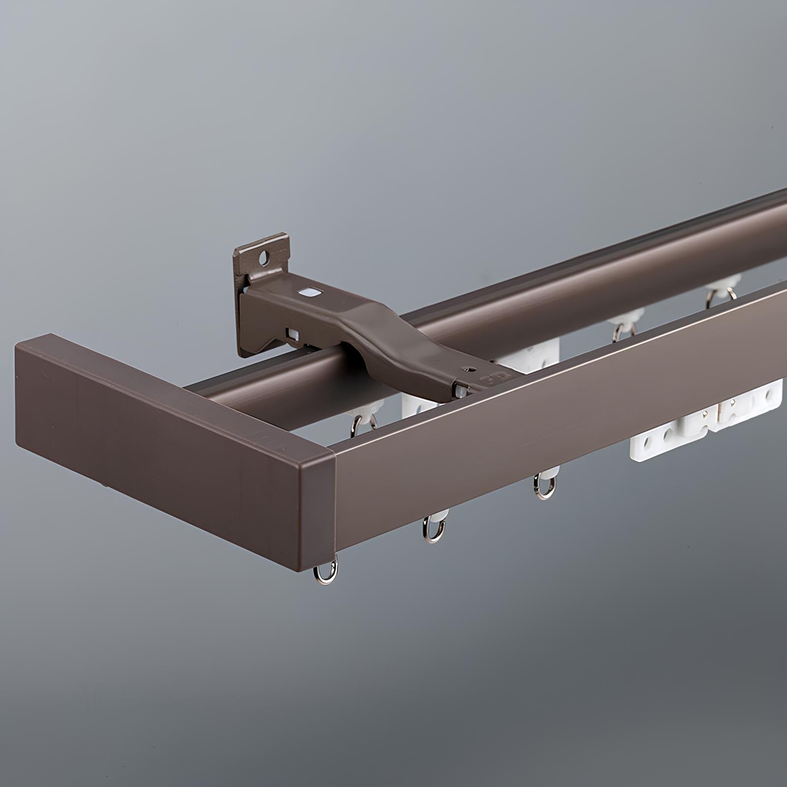 Binario per tenda in alluminio a 2 strati, 100-600 cm, montaggio a soffitto e a parete, grigio, per finestre, camere da letto, docce, armadi, soluzione versatile per drappeggi (2,6 m, 2 x 1,30 m)