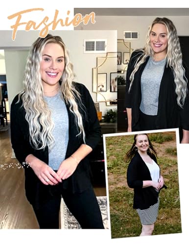 Yekaty Cardigan Femme Manches 3/4 Ouvert Devant Léger Cardigan Plissé en Maille à Volants, noir, 3X-Large – vue 4