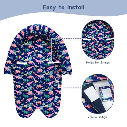 Image of SWESEN Baby Car Seat Head Support, Super Soft 2 in 1 Infant Car Seat Insert, Reversible Newborn Car Seat Insert Cushion with Strap Covers for Strollers, Bouncers, Swing, Navy Dinosaur