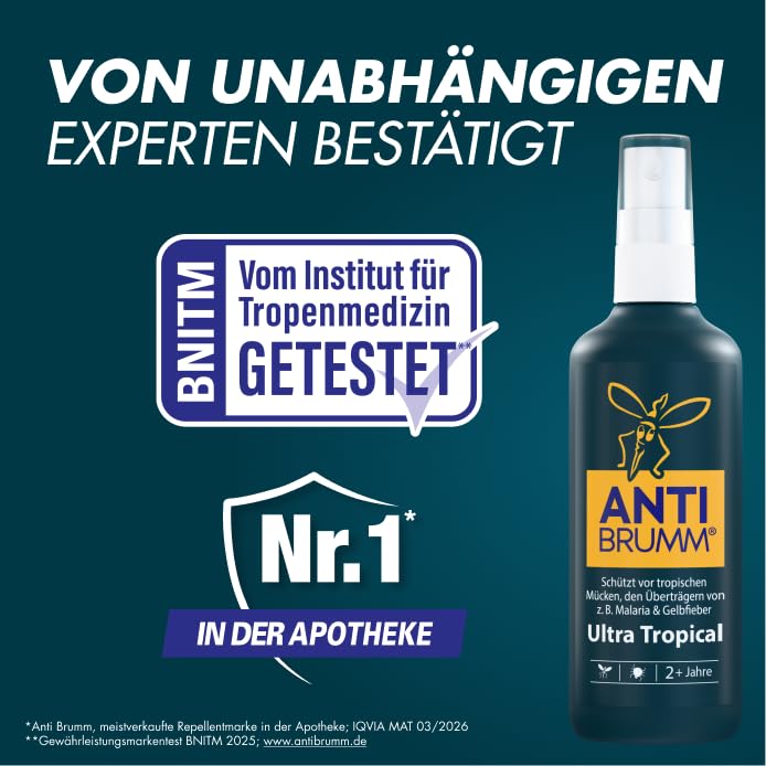 Anti Brumm Ultra Tropical Reisebundle, Pumpspray 150 ml+Flugbeutel: Insekten-Repellent für effektiven Schutz gegen Mücken und Zecken, Mückenspray mit DEET