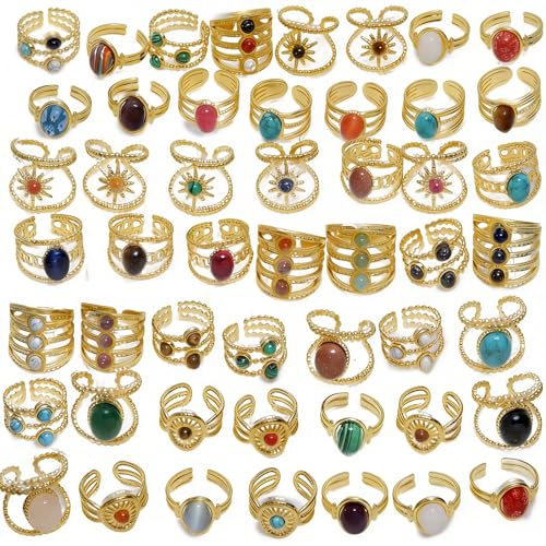 YITANA 50Pcs Wholesale Bulk Rings for Women, Gold-Tone Stainless Steel