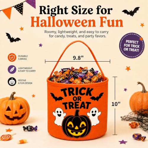 Oeyliz Halloween Candy Bucket Large Halloween Trick or Treat Orange Basket - image 2