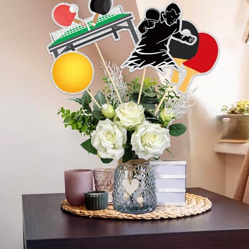 Image of Table Tennis Theme Centerpiece Sticks,Tennis Lovers Party Table Toppers,Sports Party Decorations,ping-pong Theme Birthday Cupcake Toppers.Set of 16