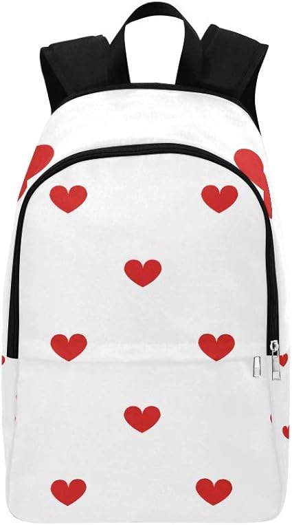 red and white polka dot backpack