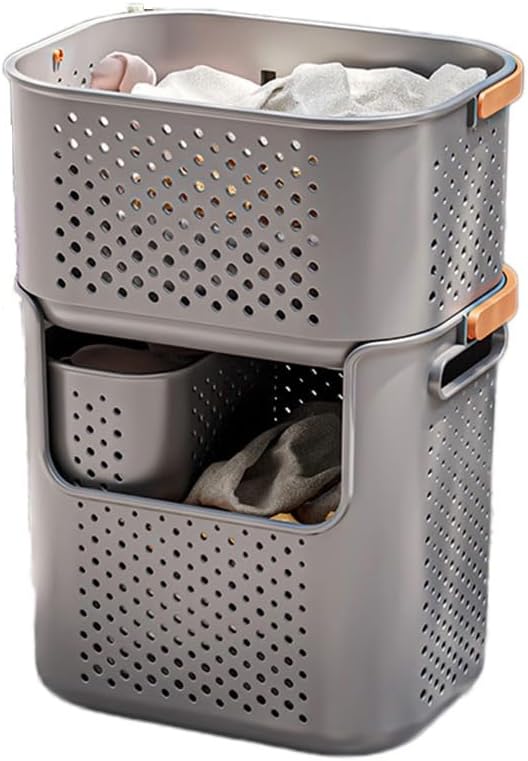 Plastic Laundry Basket with Handles, Hollow Breathable Design