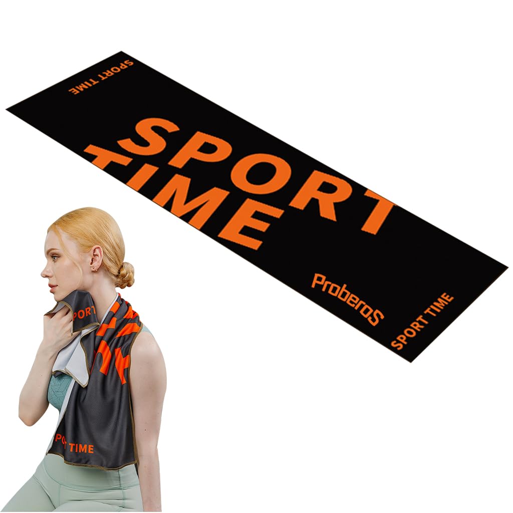 PROBEROS® Cooling Towel 39.37x11.8 Inches, Absorbent and Quick-Drying Microfiber Ice Towel for Fitness, Gym, Yoga, Sports, Soft Skin-Friendly Towel with Vibrant Orange Design, Instant Cooling Relief