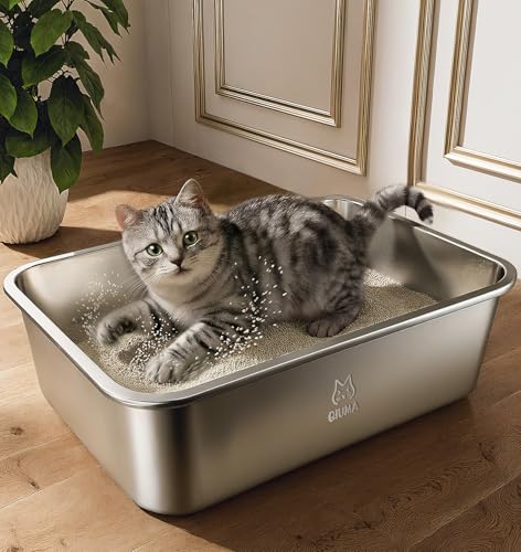 Qiuma Stainless Steel Litter Box, Metal Cat Litter Box...