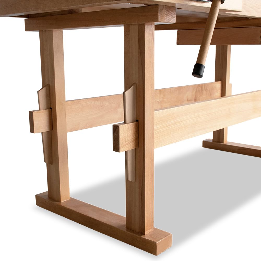 BAMATO Hobelbank WORK-2100 Buchenholz Werkbank Massivholz Werkstatt Tisch | Robuste Massivholz-Werkbank aus Buche mit 82,5cm Arbeitshöhe | 2 stabile Spannzangen & geräumige Schublade für Werkzeuge
