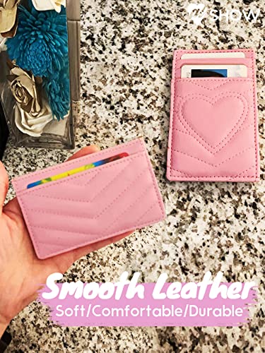 Auner Leather Card Holder, Slim Small Mini Designer Cute Heart Front Pocket Wallet For Women Teen Girls, Rfid Blocking - Pink Quilted #TOP7