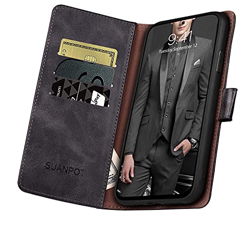 SUANPOT for Samsung Galaxy S21 Ultra 6.8" with RFID Blocking Leather Wallet case Credit Card Holder,Flip Folio Book Phone case Shockproof Cover Women Men for Samsung S21 Ultra case Wallet Black by SUANPOT - Image 5