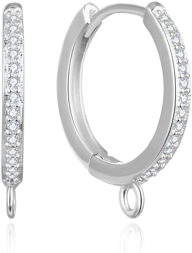 Adabele SS90-2 - 4 ganchos redondos para aretes de plata de ley con circonita cúbica de 0.630 in (0.63 pulgadas) con diamantes sintéticos, disponible en Yaxa Peru