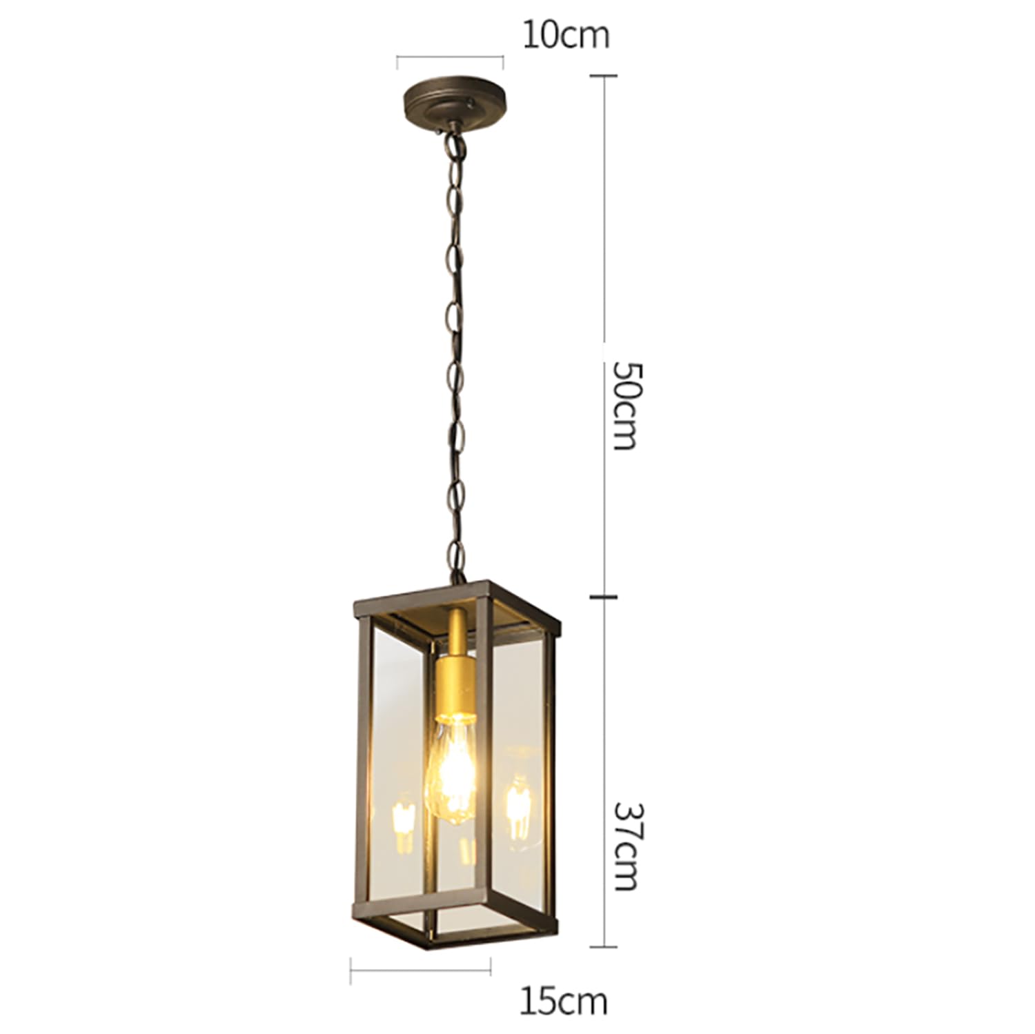 XINYASEE Farol Colgante de Techo Exterior,Lámpara colgante sencilla de un cabezal de aluminio fundido con cristal,E27 Lámpara de Techo para Jardín Terraza Balcón,Patio e interior (Altura: 37 cm)
