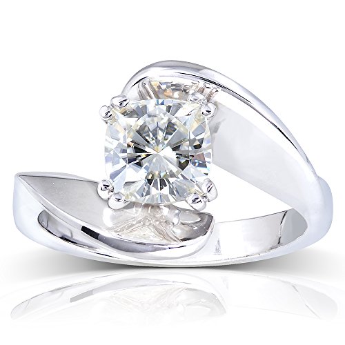 Kobelli Forever One (D-F) Moissanite Solitaire Curve Ring 1 1/10 CTW 14k White Gold, Size 4