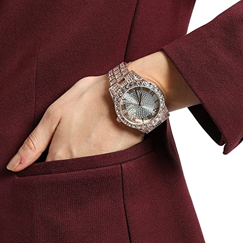 Image of Haute Sauce Women's Embellished Analog Dial with Stainless Steel Strap | Battery Power | Foldover Closure | Quartz Movement | Fashion Wrist Belt Watch for Female and Girls