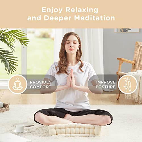 Inna Meditation Floor Pillow, Large Pillows Seating For Adults, Tufted Thick Chenille Cushion For Yoga Living Room Sitting, Ivory, 20X20 Inch #TOP4