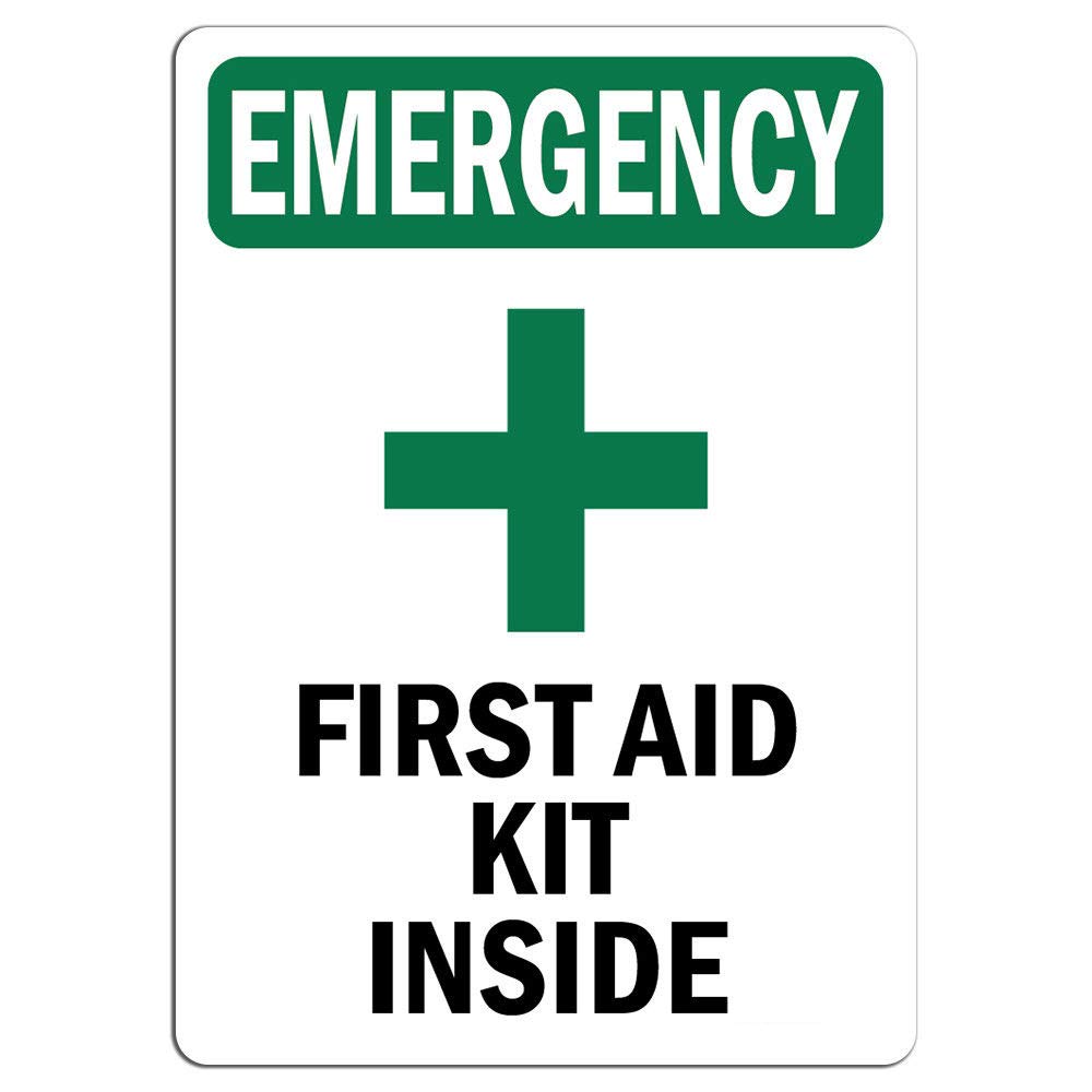 Amazon.com : Emergency Sign - First Aid Kit Inside with Symbol| Label Decal  Sticker Retail Store Sign Sticks to Any Surface 8" : Office Products