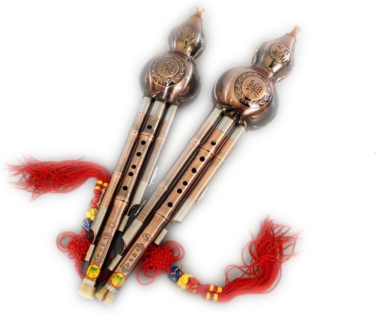 Exquisite Traditional Chinese Coppering Hulusi(Cucurbit Flute) Handmade Limited Edition in B Flat Key with Fingering Table and Beginner Tutorial