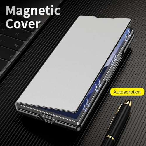 Image of TechTrendz for Samsung Galaxy Z Fold 8 Ultra Magnetic Flip Folding Case, Multi-Angle Bracket, Full Body Hinge Protective Slim Cover, Luxury Business Leather Cover for Fold 8 Ultra Back Cover (White)