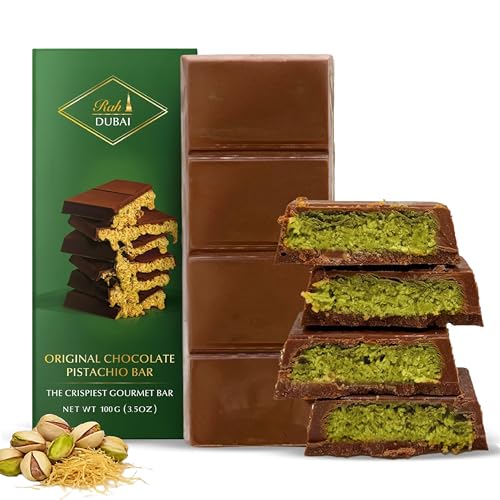Rah Dubai Chocolate Bar Pistachio, 3.5oz - 100g, Premium Pistachio Chocolate Dubai Bar | Loaded with...