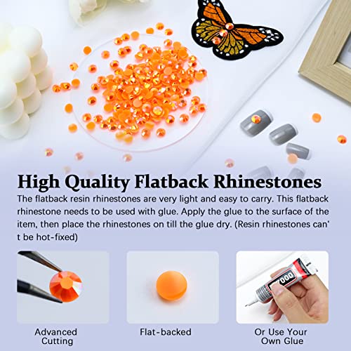 Briskbloom 3000PCS Resin Flatback Rhinestone, 2mm 3mm 4mm 5mm 6mm Orange AB Flatback Jelly Resin Rhinestones for Tumblers, Mugs, Bottles, Craft Decoration, Loose Bling Glitter Gem Stone - Thumbnail 3