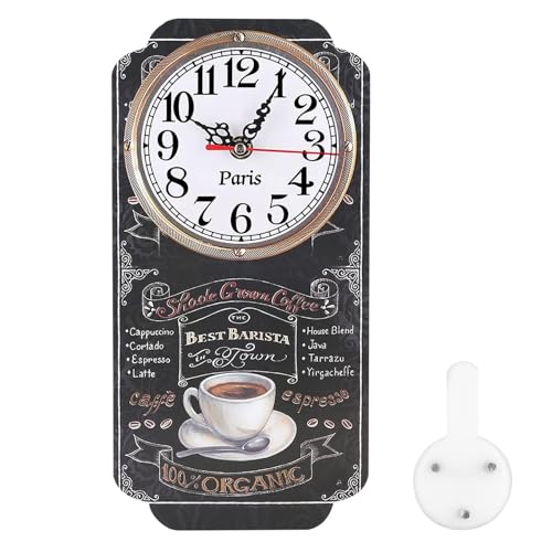 HERCHR Reloj De Pared Grande Salon, Reloj De Pared Retro Relojes De Pared Decoración Reloj Pared Salon De Diseño único con Patrón De Café Reloj De Pared Rústico