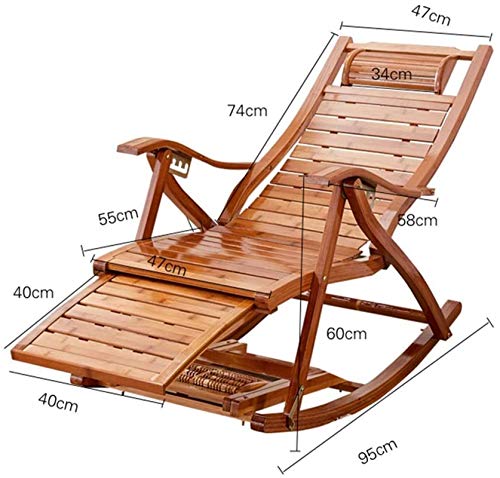 Xzgden Lightweight Sun Lounger Camping Chairs Bamboo Rocking Chair Adjustable In 5 Positions Folding Recliner Outdoor Sun Lounger With Cotton Cushion For Patio, Balcony #TOP4