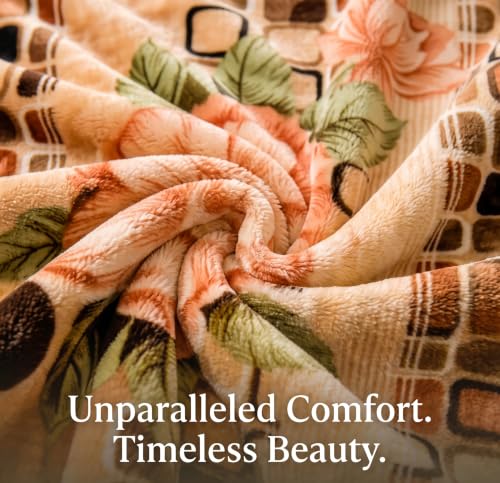 Image of BSB HOME 280 GSM Micromink Blanket, 2.5 Kg Premium Soft Warm Cozy Blanket, Plush Floral Printed Winter Blanket for Single Bed, Ultra Soft Comfortable Bedding, 60 x 88 Inches (152 x 220cm) - Warm Camel