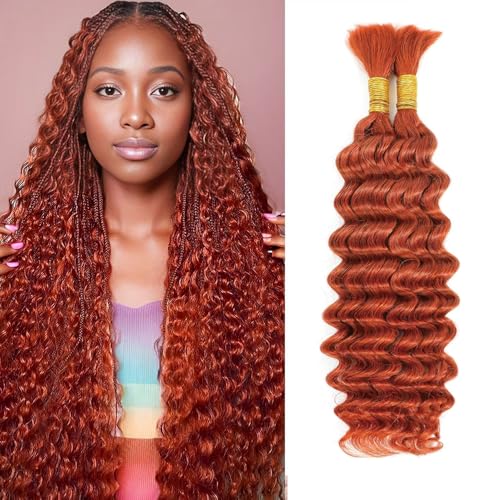 NiegMeag Human Boho Braiding Hair 350 Deep Wave Bulk Boho Hair for Braids Ginger Curly Bundles Human Hair for Bohemian Braids Braiding Hair Extensions 22 22 Inch