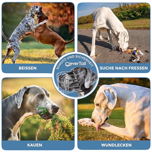 CleverTail Extra großer Maulkorb für Dogge – Metall-Körbchen-Maulkorb gegen Bellen und Beißen – für Rottweiler, Cane Corso, Retriever, Mastiff