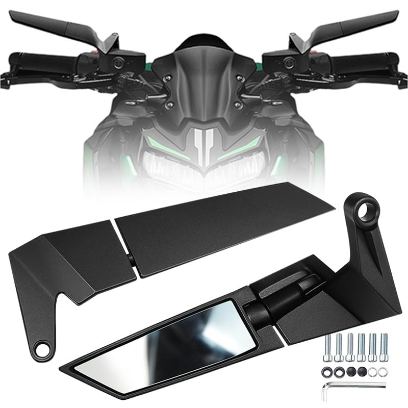 OTOROYS Wing Edge 2.0 Universal Motorcycle Rearview Mirror, Black Stealth Design, 180-Degree Rotation, Easy Installation Kit for Bikes and Scooters