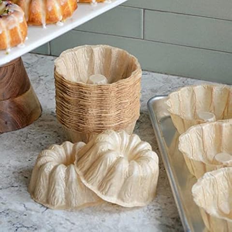 50 Disposable Grease Proof Mini Bundt Cake Molds for Baking Pound, Crumb Cakes & More - Non Stick, Warp Resistant Molds, 3-1/32 x 1-9/16 Inch Cover