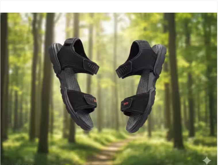 Image of Sport Men's Sandals, Black, Adjustable Straps, Rugged Sole, Outdoor Footwear