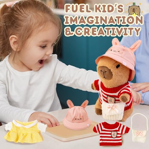 Image of Capybara Plush for Boys Girls Birthday Dress Up Cute Plushies,10 Pcs Set,9 Clothes and Accessories Kawaii Stuffed Animal Plushie Toy, Soft Peluche Doll for Kids 10.2 in
