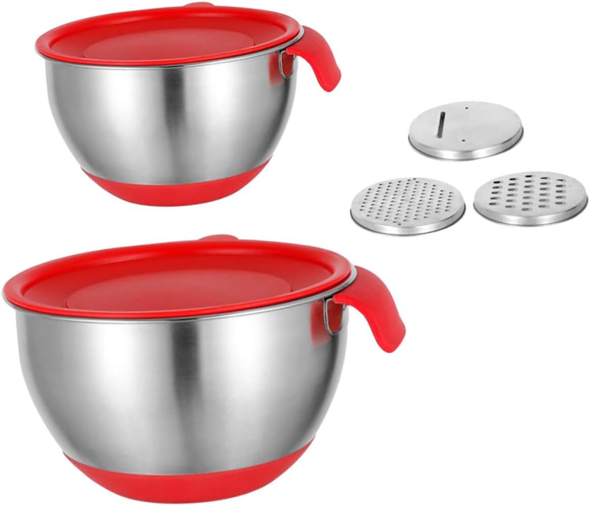 Stainless Steel Mixing Bowl Set Silicone Base and Handle Reusable Salad and Serving Bowl for Kitchen Noodle and Food Supplies Multi-functional Kitchenware