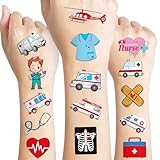 82 PCS Nurse Temporary Tattoos Sticker Ambulance Car Birthday Party Decorations Favors Supplies Nurse Graduation Decor Emergency Medical Hospital Doctor Stickers Boys Girls Gift School Prizes Rewards
