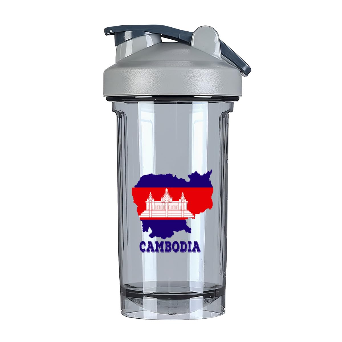 Cambodian Map Flag 18 Ounce Shaker Cup,Fashion Theme Pattern Shaker Bottle Leak-proof Workout Shake Bottles 500ML/18 oz Perfect for Pre Workout