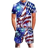 BIBOKAOKE Herren Trainingsanzug, Kurzarm+ Kurze Hose Tag der Unabhängigkeit 3D Bedrucktes Set Zweiteiliger Jogginganzug Mode Rundhals Sommer Sportanzug Freizeitanzug Fitnessanzug für Männer