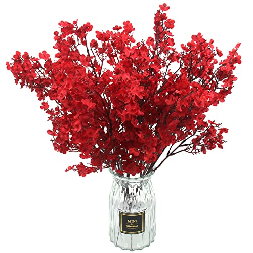 Hananona 10 Pcs Babys Breath Artificial Flowers Real Touch Fake Red Flowers Silk Plants for Christmas Home Decor Indoor Floral Arrangement Table Centerpieces Halloween Decor (Red, 10)