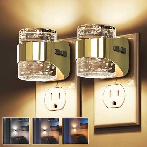 Image of L LOHAS LED 2 Pack 3CCT Night Lights Plug into Wall, 3000K /4000k /5000K Adjustable Color Temperature Night Light,Bubble Nightlight with Dusk to Dawn Sensor for Rooms Bathroom Hallway