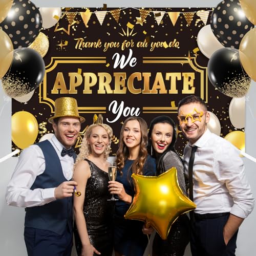 We Appreciate You Banner Backdrop -Wxiben Black Thank You Nurse Teacher Banner Employee Appreciation Decoration Farewell Graduation Party Backdrop Work Anniversary Appreciation Decor(71 * 45 in)
